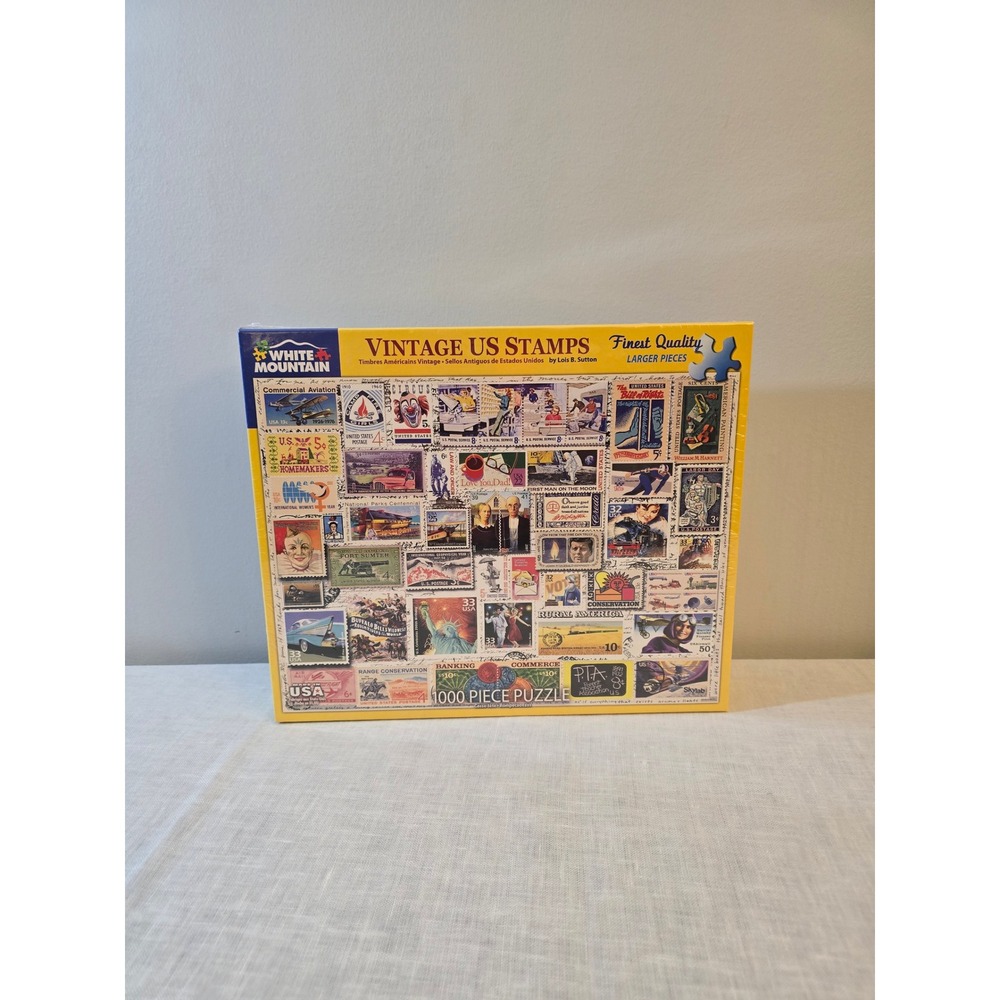 White Mountain Puzzles Vintage US Stamps Jigsaw Puzzle Multicolor 1000 Piece